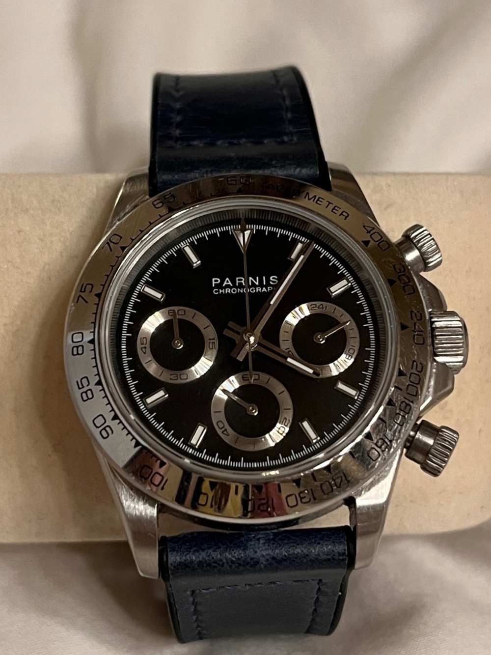 PARNIS Men's Watch 39mm Chronograph Black/Chrome Rubber Strap